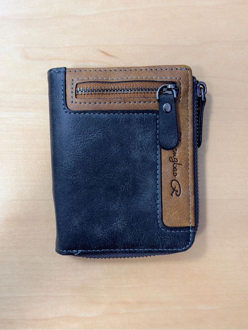 Pidengbao (USED) Two-Tone Gray & Brown Zip Card Holder Wallet